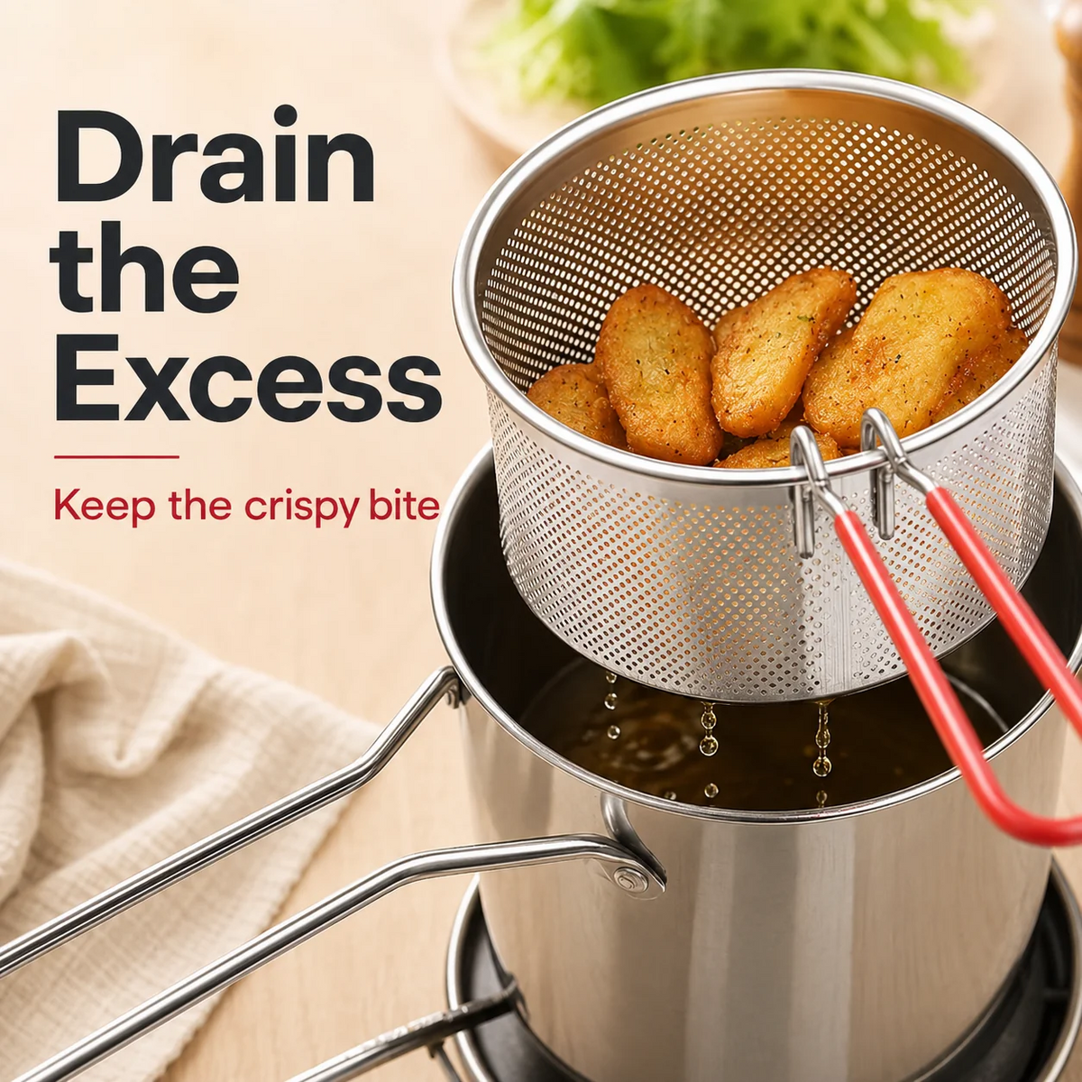 🍟 Personal Mini Deep Fryer Set Stainless Steel Countertop Fryer with Drain Basket & Tongs