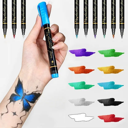 🎨 10-Color Temporary Tattoo Markers – Pearlescent Waterproof Body Art Pens