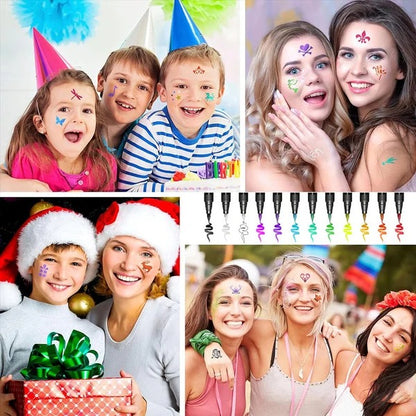 🎨 10-Color Temporary Tattoo Markers – Pearlescent Waterproof Body Art Pens