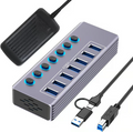 🔌 Powered USB 3.0 Hub – 7/10 Port USB Splitter with LED Switches & Fast Charging