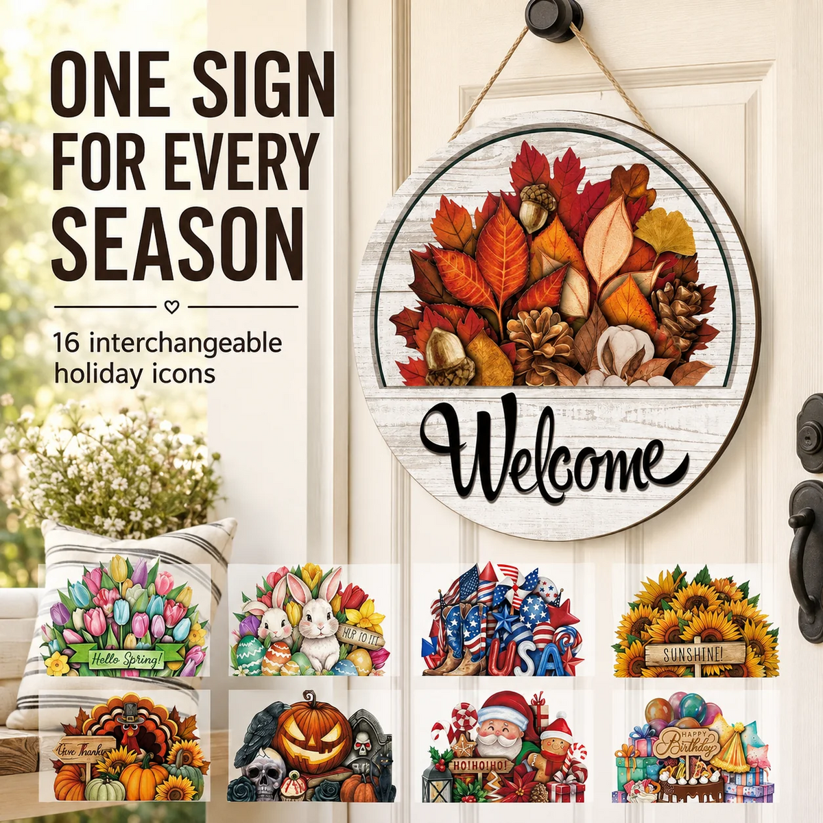 🎉 50% OFF – 16-Piece Interchangeable Welcome Sign for Front Door 🚪✨