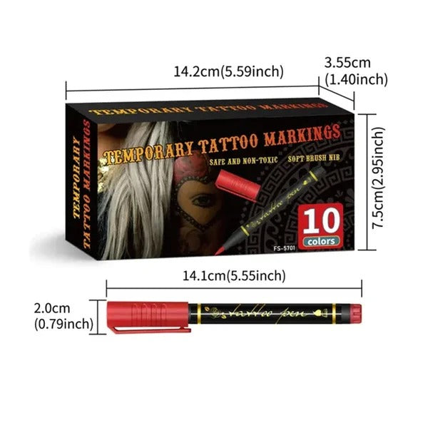 🎨 10-Color Temporary Tattoo Markers – Pearlescent Waterproof Body Art Pens