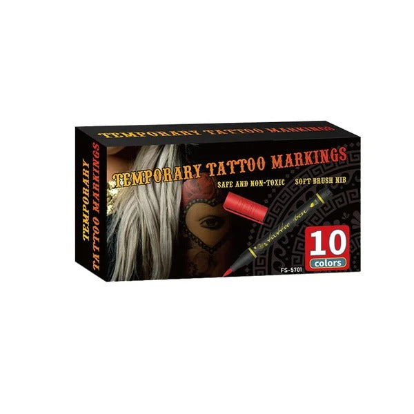 🎨 10-Color Temporary Tattoo Markers – Pearlescent Waterproof Body Art Pens