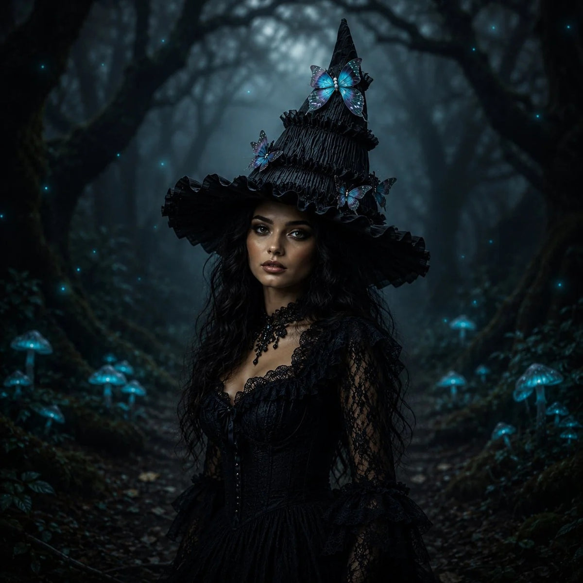 🦋 Gothic Butterfly Witch Hat – Detachable Dark Fantasy Halloween Costume Hat