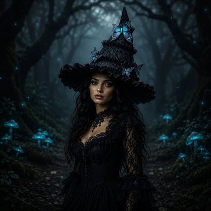 🦋 Gothic Butterfly Witch Hat – Detachable Dark Fantasy Halloween Costume Hat