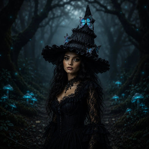 🦋 Gothic Butterfly Witch Hat – Detachable Dark Fantasy Halloween Costume Hat