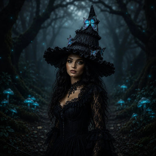 🦋 Gothic Butterfly Witch Hat – Detachable Dark Fantasy Halloween Costume Hat
