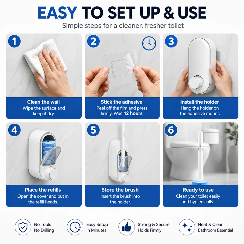 🚽 Disposable Toilet Scrubber Brush with Refills – No-Touch Bathroom Cleaner