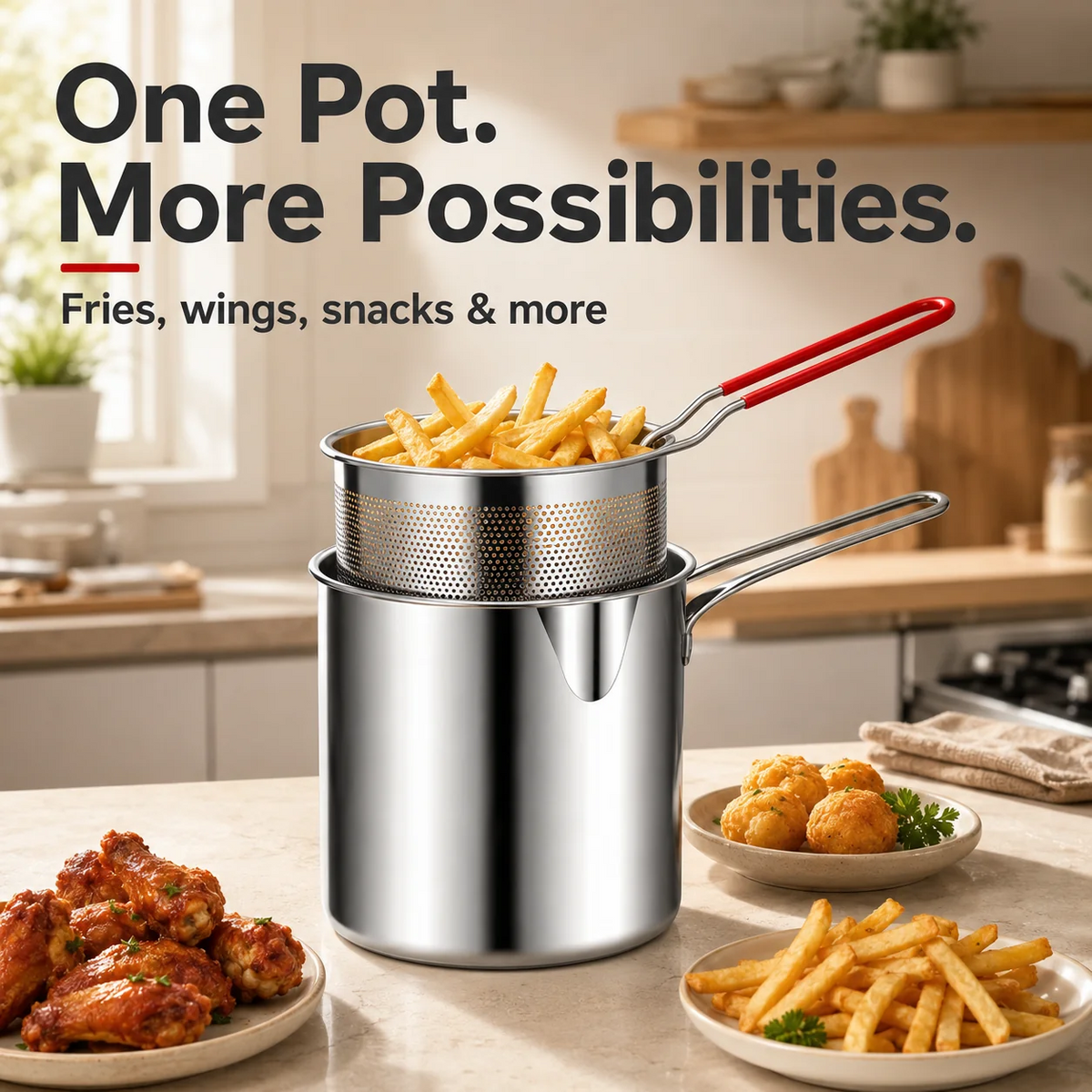 🍟 Personal Mini Deep Fryer Set Stainless Steel Countertop Fryer with Drain Basket & Tongs
