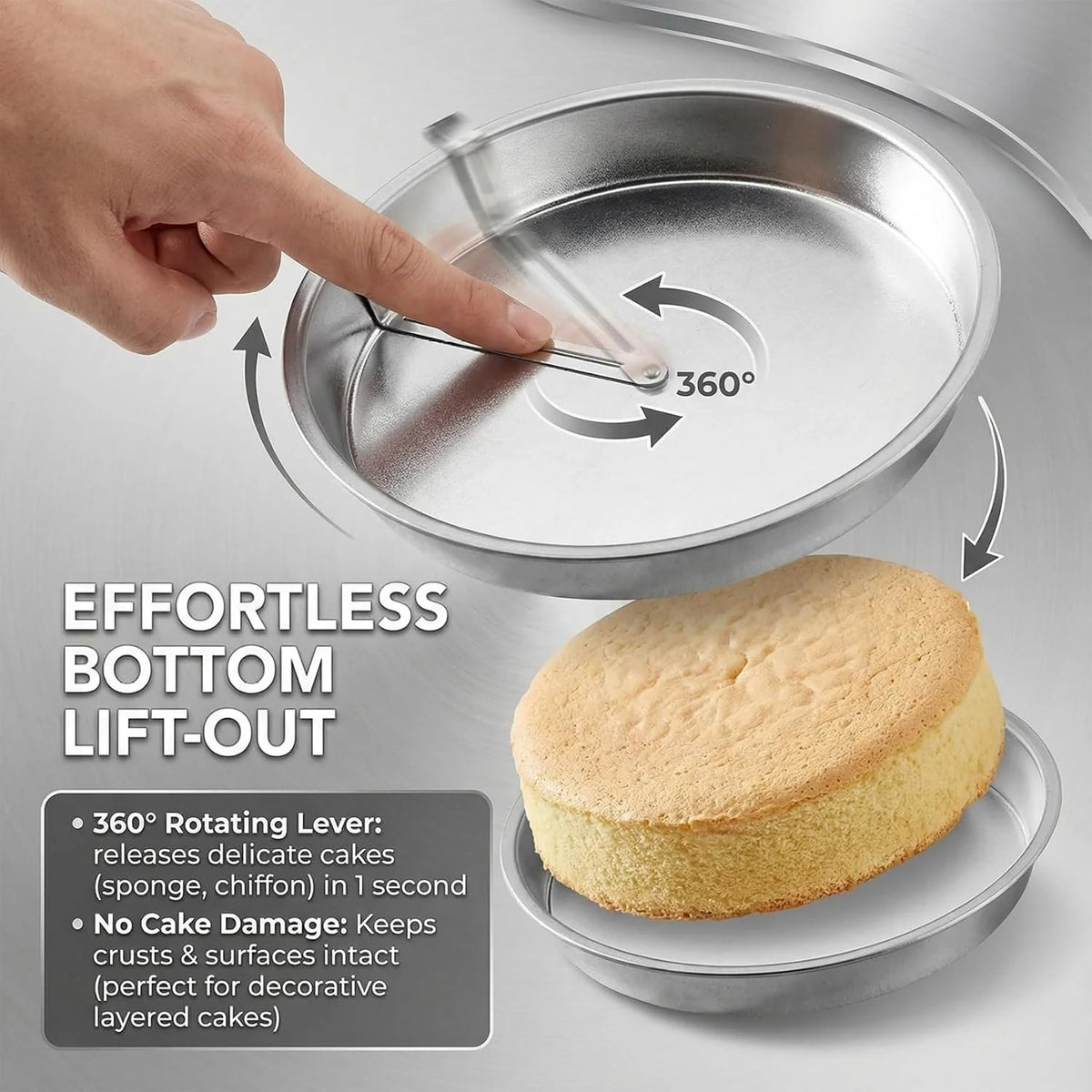 ✨ Stainless Steel Cake Pan with 360° Rotating Release Cutter