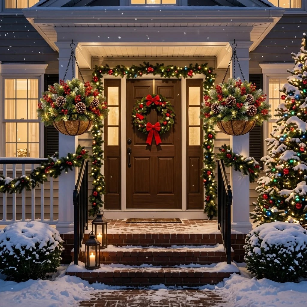 🎄 Last Day 50% OFF✨-🪴Pre-Lit Christmas Hanging Basket for Easy, Weather-Resistant Holiday Decor ✨