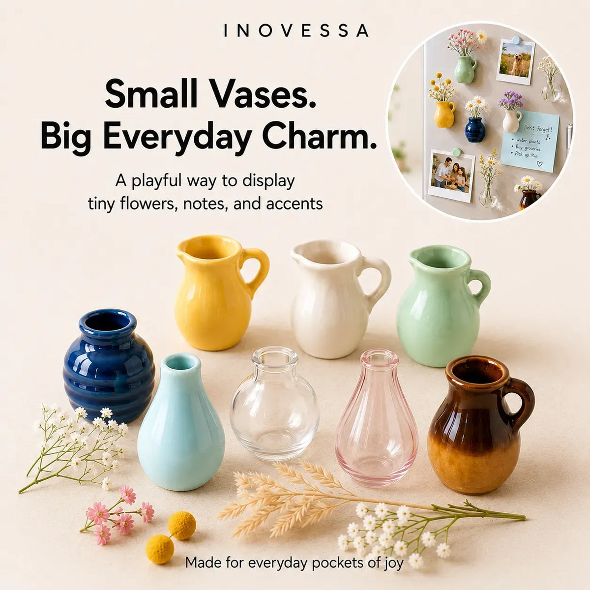 🌸 Roselle Mini Ceramic Magnetic Vases ✨
