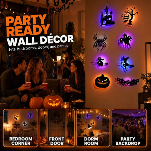 🎃 Halloween Glow-in-the-Dark Wall Stickers – Peel & Stick LED Spooky Décor 👻✨