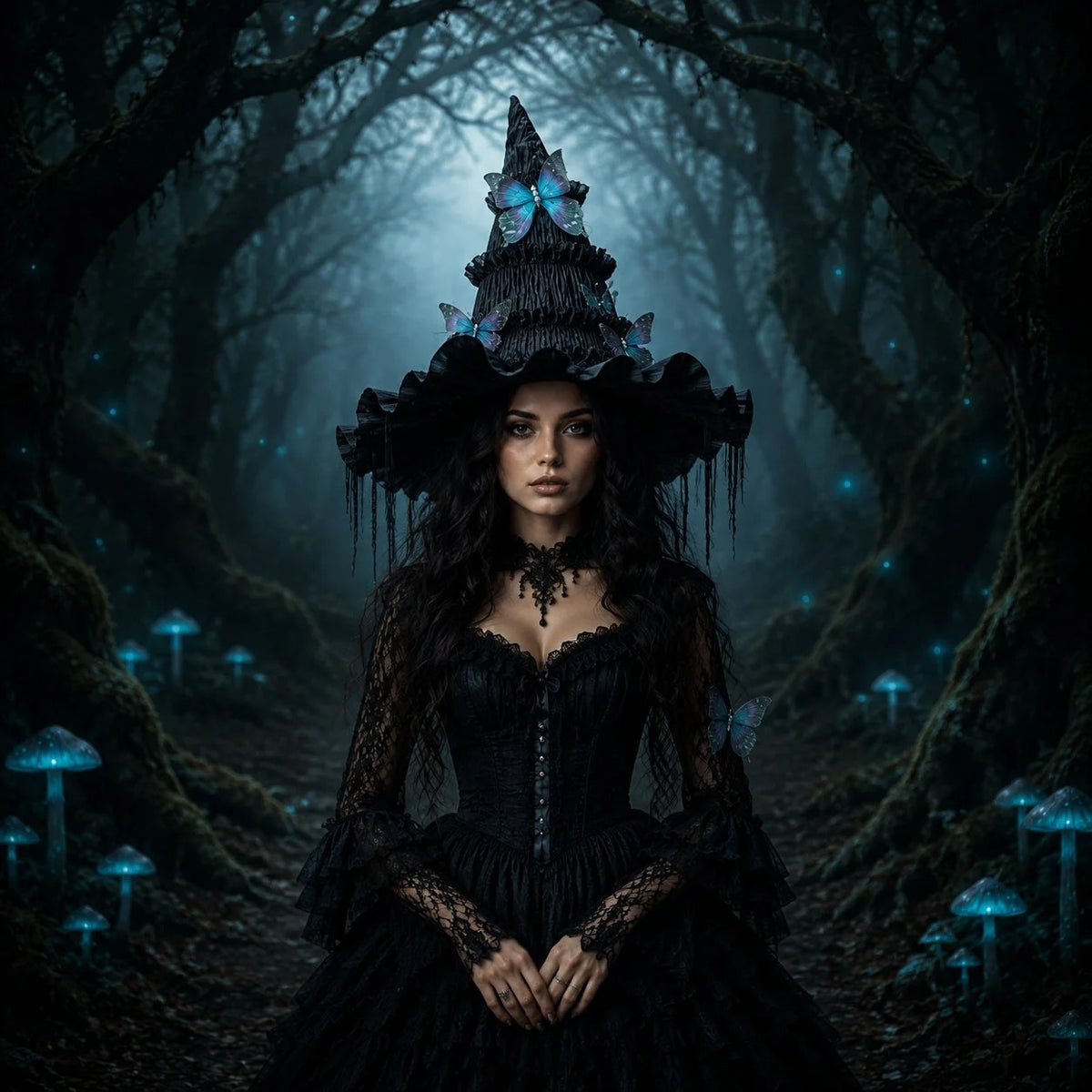 🦋 Gothic Butterfly Witch Hat – Detachable Dark Fantasy Halloween Costume Hat