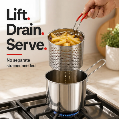 🍟 Personal Mini Deep Fryer Set Stainless Steel Countertop Fryer with Drain Basket & Tongs