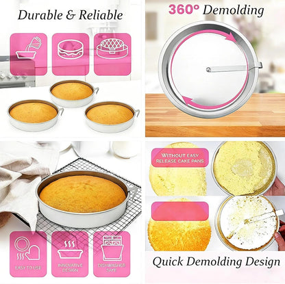 ✨ Stainless Steel Cake Pan with 360° Rotating Release Cutter