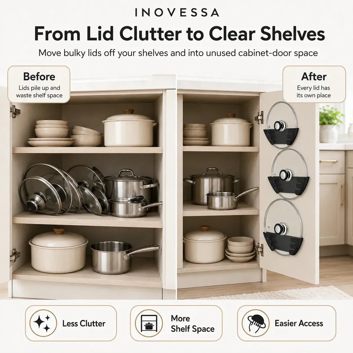 🍳 Adhesive Pot Lid Holders – No-Drill Cabinet Organizer