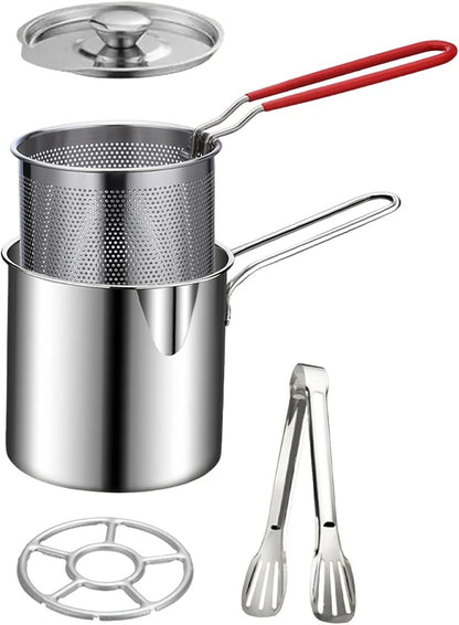 🍟 Personal Mini Deep Fryer Set Stainless Steel Countertop Fryer with Drain Basket & Tongs