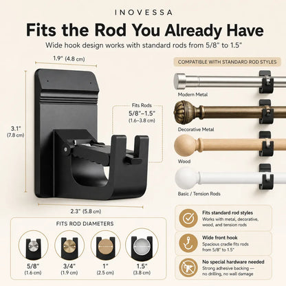 🔨 Halden No-Drill Damage-Free Curtain Rod Brackets