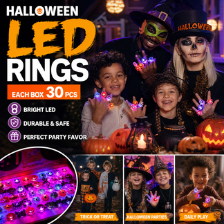 ⏰Last day Promotion 🔥-✨ LED Light Halloween Glowing Ring💍 | Flashing Light-Up Party Favor for Halloween Night 👻