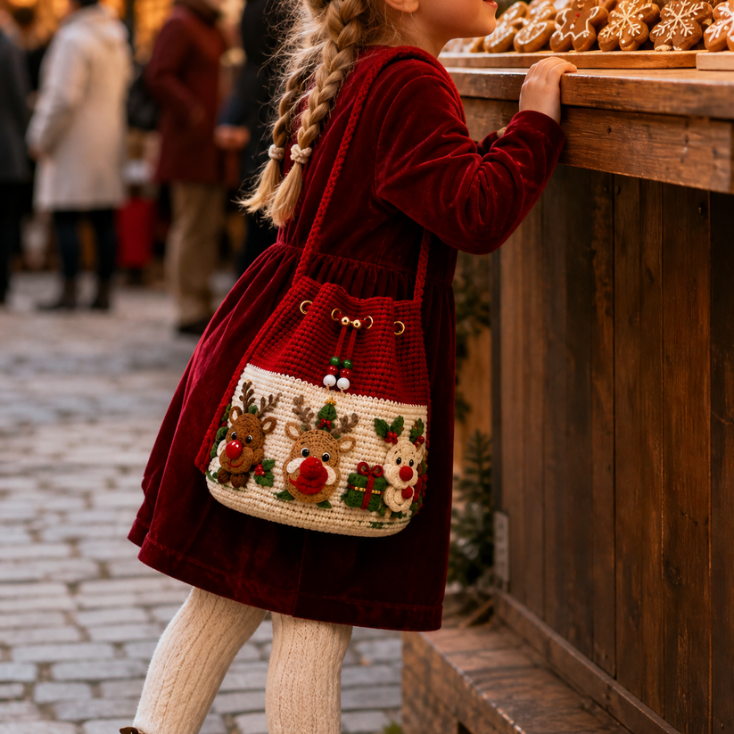 🎅Last Day 50% OFF✨-🎄Hand-Knitted Christmas Crochet Bucket Bag in 4 Festive Styles for Women 🎁