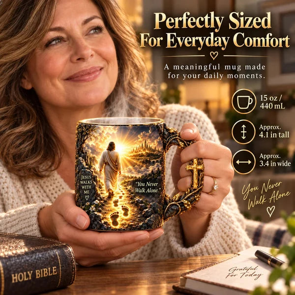 🔥 50% OFF Today ✝️ Jesus Walks With Me™ Heat-Reveal Faith Mug – You Are Never Alone ❤️