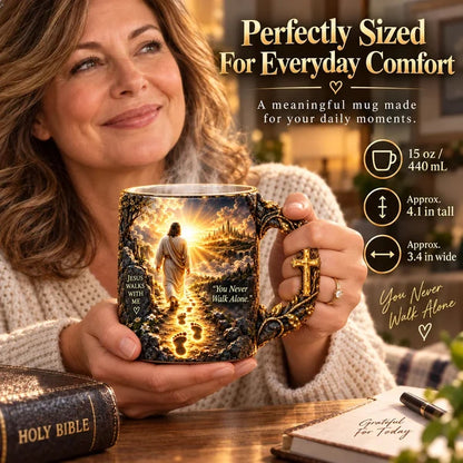 🔥 50% OFF Today ✝️ Jesus Walks With Me™ Heat-Reveal Faith Mug – You Are Never Alone ❤️