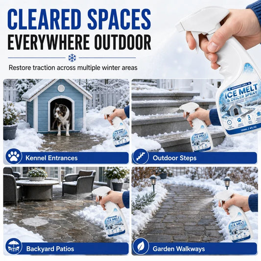 ❄️ Fast Outdoor Ice Melt & De-Icer Spray – Pet-Safe Paw Protection for Walkways, Steps & Patios
