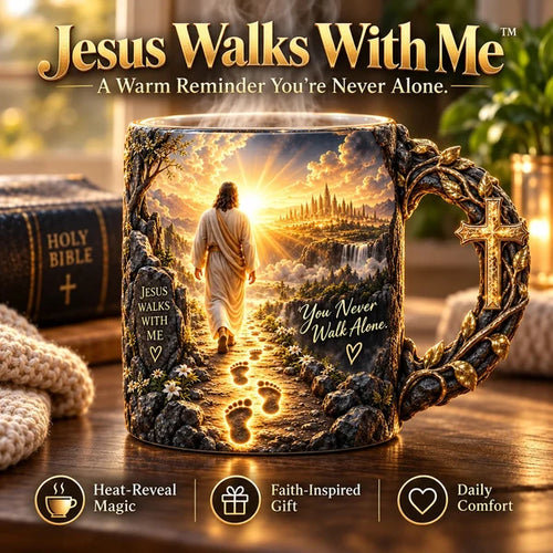 🔥 50% OFF Today ✝️ Jesus Walks With Me™ Heat-Reveal Faith Mug – You Are Never Alone ❤️