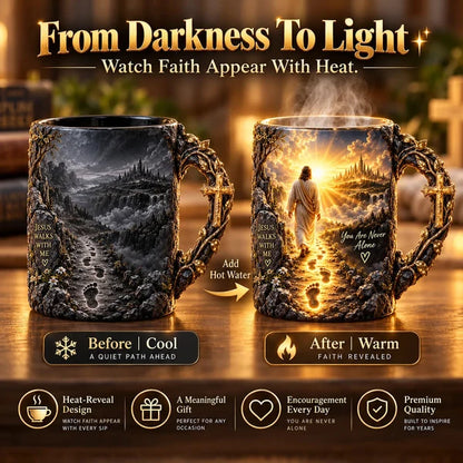 🔥 50% OFF Today ✝️ Jesus Walks With Me™ Heat-Reveal Faith Mug – You Are Never Alone ❤️