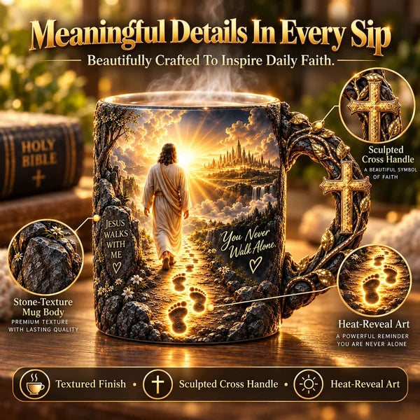 🔥 50% OFF Today ✝️ Jesus Walks With Me™ Heat-Reveal Faith Mug – You Are Never Alone ❤️