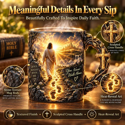 🔥 50% OFF Today ✝️ Jesus Walks With Me™ Heat-Reveal Faith Mug – You Are Never Alone ❤️