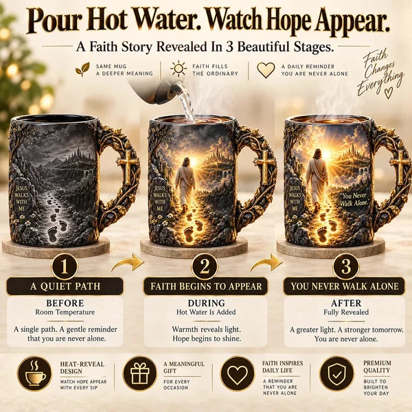 🔥 50% OFF Today ✝️ Jesus Walks With Me™ Heat-Reveal Faith Mug – You Are Never Alone ❤️