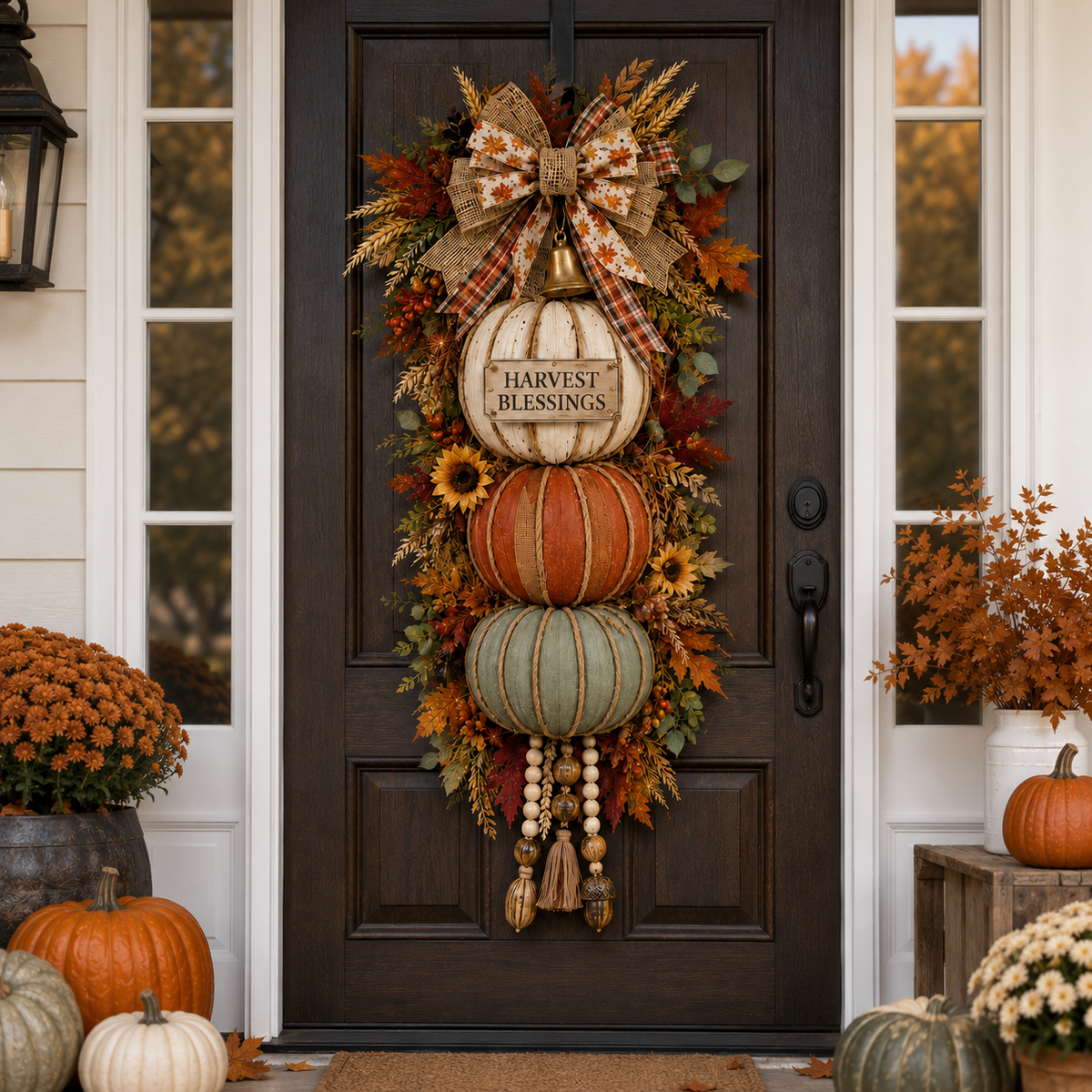 🎁 Last Day 50% OFF✨-🎄Lighted Stacked Pumpkin Fall Door Decorfor Cozy Autumn Home Entryway Charm 🍂