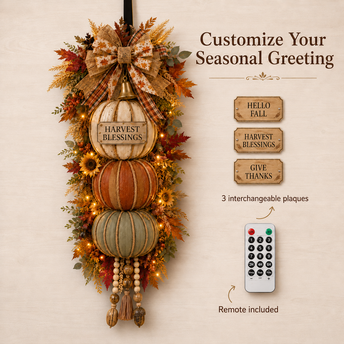 🎁 Last Day 50% OFF✨-🎄Lighted Stacked Pumpkin Fall Door Decorfor Cozy Autumn Home Entryway Charm 🍂