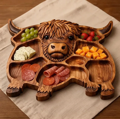 Highland Cow Wooden Charcuterie Board,Wooden Cow Food Platter for Snack