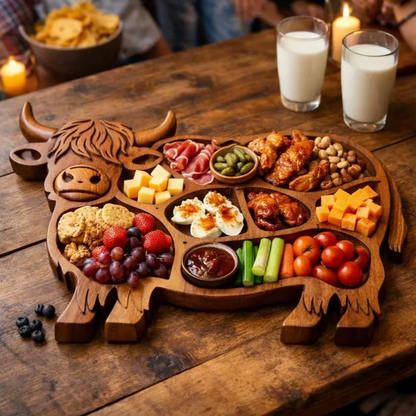 Highland Cow Wooden Charcuterie Board,Wooden Cow Food Platter for Snack