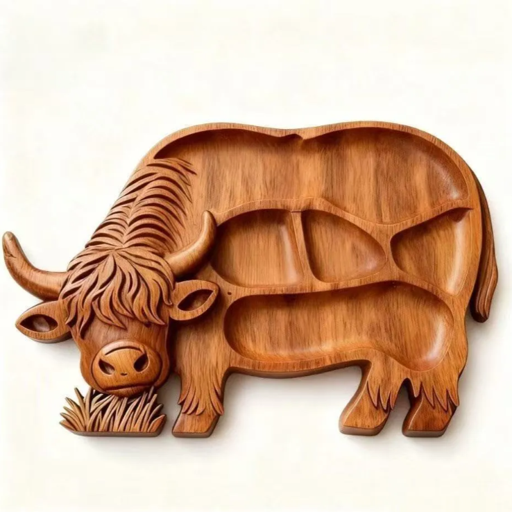 Highland Cow Wooden Charcuterie Board,Wooden Cow Food Platter for Snack
