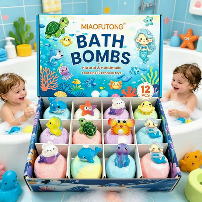 Kids Ocean Bath Bombs with Surprise Sea Animal Toys, Natural Fizzy Bath Bomb Set, Birthday/Christmas Gift for Kids