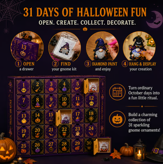 🎃✨ 31 Days of Gnome Surprises Halloween Diamond Painting Advent Calendar