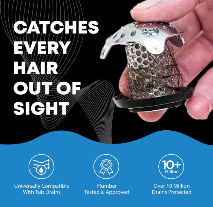 Revolutionary Bath Tub Drain Protector Hair Catcher/Strainer/Snare, Stainless Steel