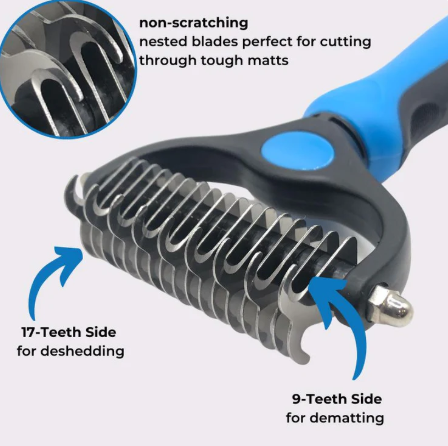 Double-sided pet comb for detangling and grooming cats and dogs; pet grooming tool