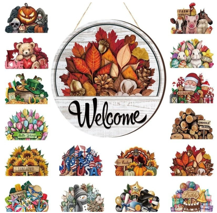 🌸 16Pcs Interchangeable Welcome Sign for Beautiful Front Door Decor ✨