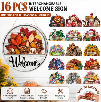 🌸 16Pcs Interchangeable Welcome Sign for Beautiful Front Door Decor ✨