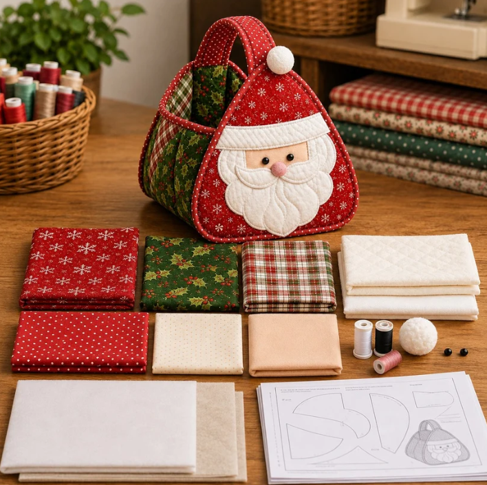 🎄 Christmas Quilted Carry Basket Sewing Kit – Create Your Own Festive Decor ✨