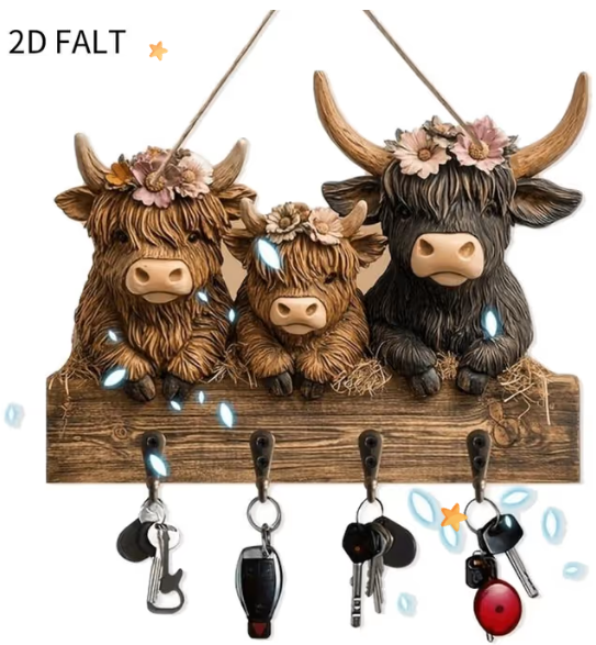 Rustic Highland Cow Wooden Hanging Ornament