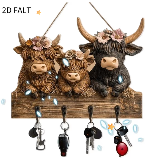 Rustic Highland Cow Wooden Hanging Ornament