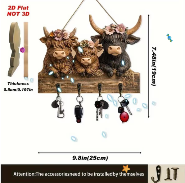 Rustic Highland Cow Wooden Hanging Ornament