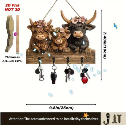 Rustic Highland Cow Wooden Hanging Ornament
