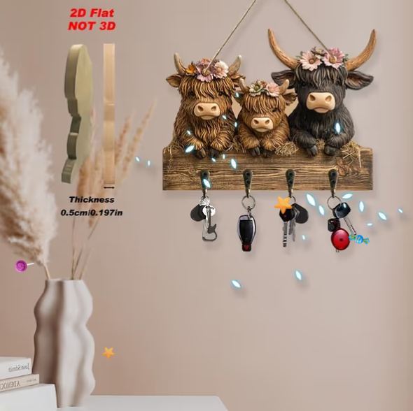 Rustic Highland Cow Wooden Hanging Ornament